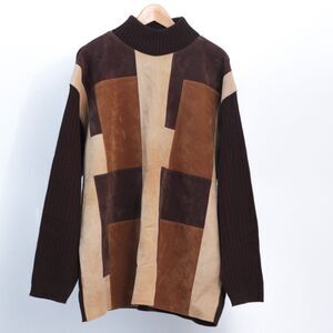 Koman Sport Vintage Brown Color Block Polyester Mock Neck Pullover Sweater Large